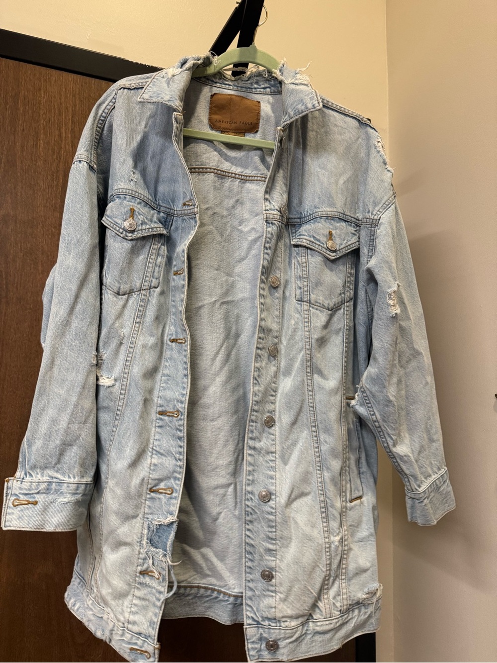 American Eagle Outfitters Light Blue Distressed Denim Jacket